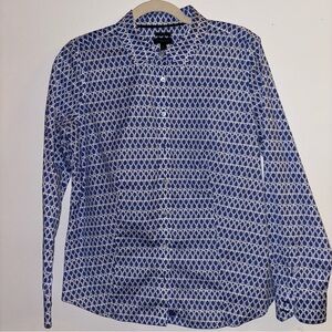 Talbots Blue and White Geometric Non Iron Button Down Shirt Size 8
